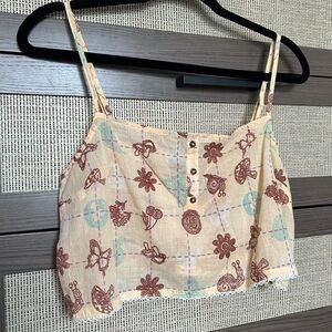UO Beige and Brown Patterned Crop Top